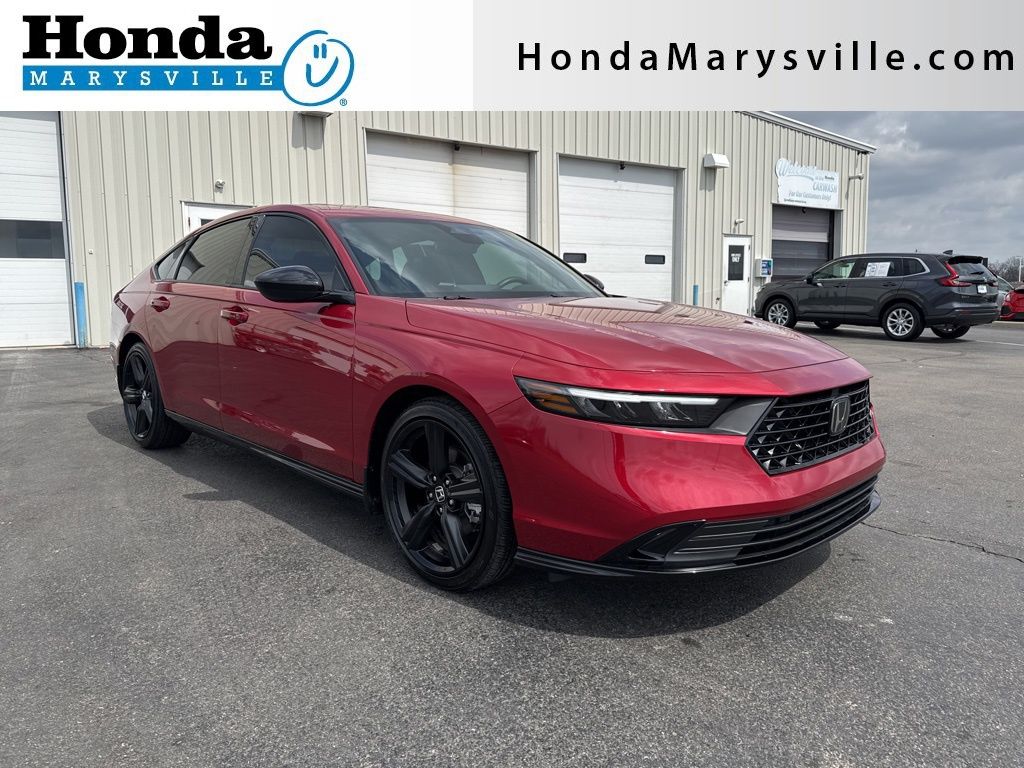 Radiant Red Metallic 2025 Honda Accord Hybrid Sport-L FWD Sedan Front-Wheel Drive Continuously Variable Transmission