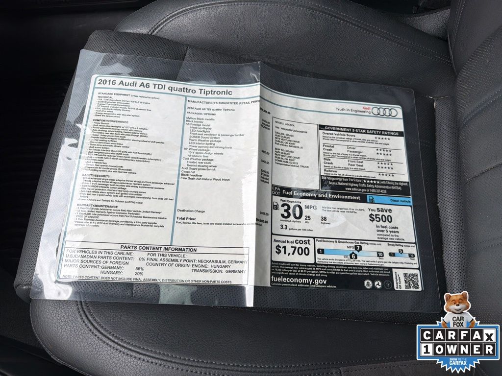 Black Metallic 2016 Audi A6 3.0 TDI quattro Prestige Sedan AWD Sedan All-Wheel Drive 8-Speed Automatic