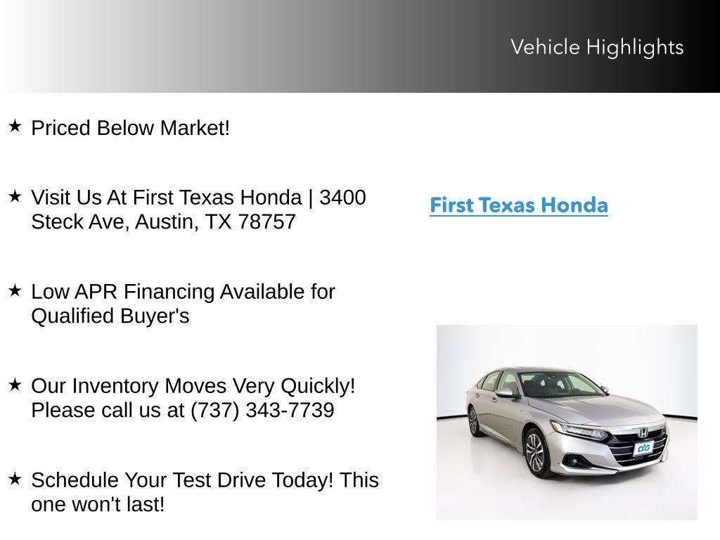 Used Car 2021 Honda Accord Hybrid  Ex For Sale Under $25,000 In Austin, Texas