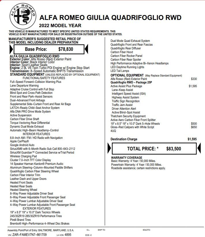 2022 Alfa Romeo Giulia Quadrifoglio RWD