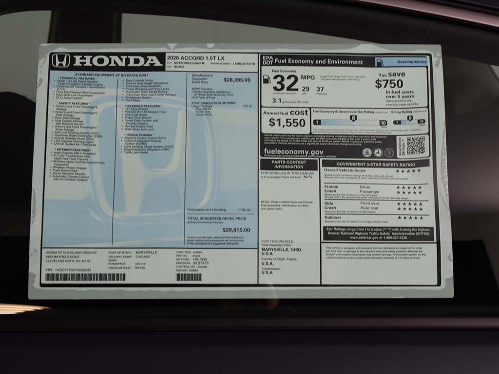 New 2026 Gray Honda LX image 24