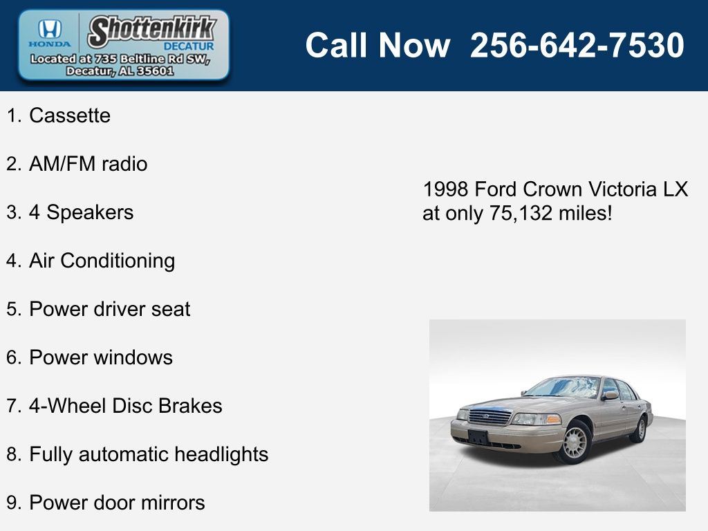 Used 1998 Ford Crown Victoria Base with VIN 2FAFP74W0WX114951 for sale in Decatur, AL