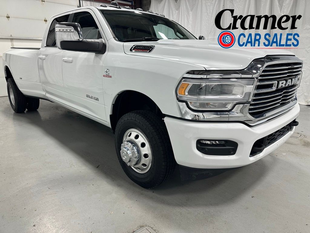 Bright White Clearcoat 2024 RAM 3500 Laramie Crew Cab LB DRW 4WD Pickup Truck Four-Wheel Drive 6-Speed Automatic