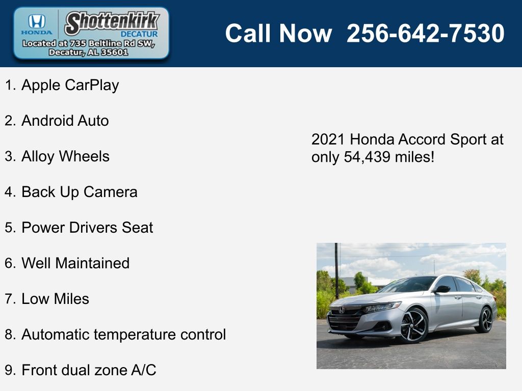 Used 2021 Honda Accord Sport with VIN 1HGCV1F39MA008668 for sale in Decatur, AL