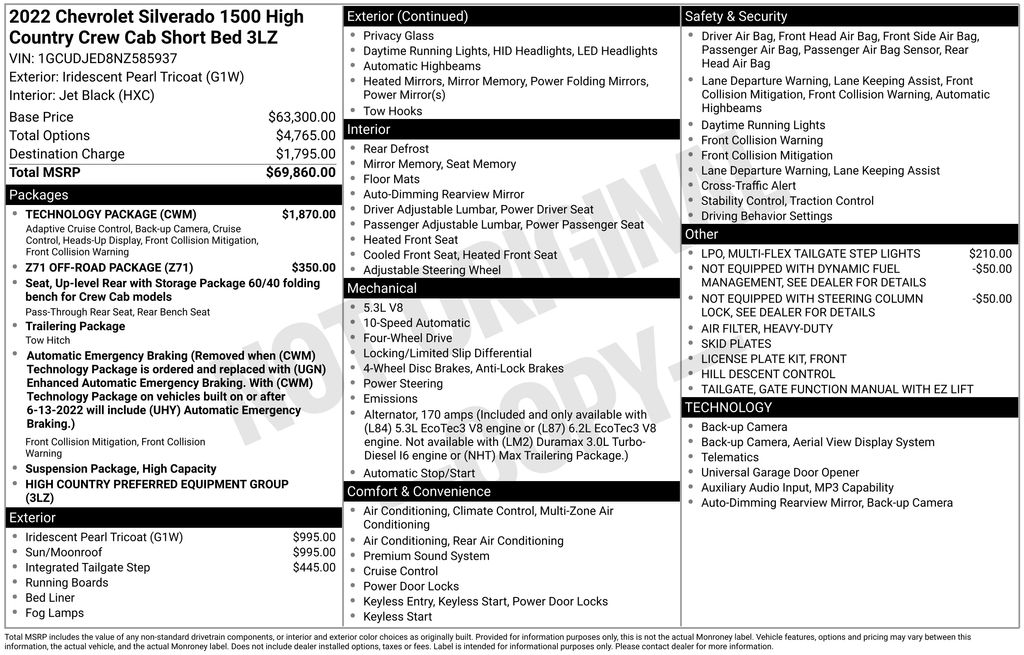 Used Car 2022 Chevrolet Silverado 1500  High Country For Sale Under $50,000 In Austin, Texas