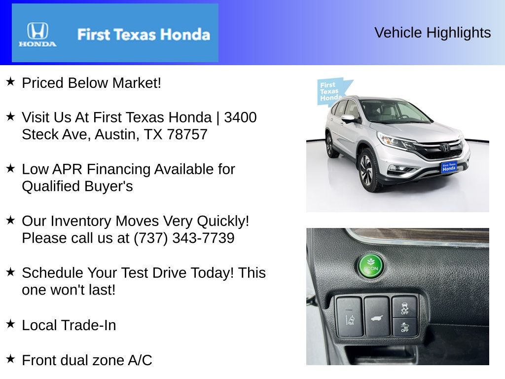 Used Car 2015 Honda Cr-v  Touring For Sale Under $15,000 In Austin, Texas