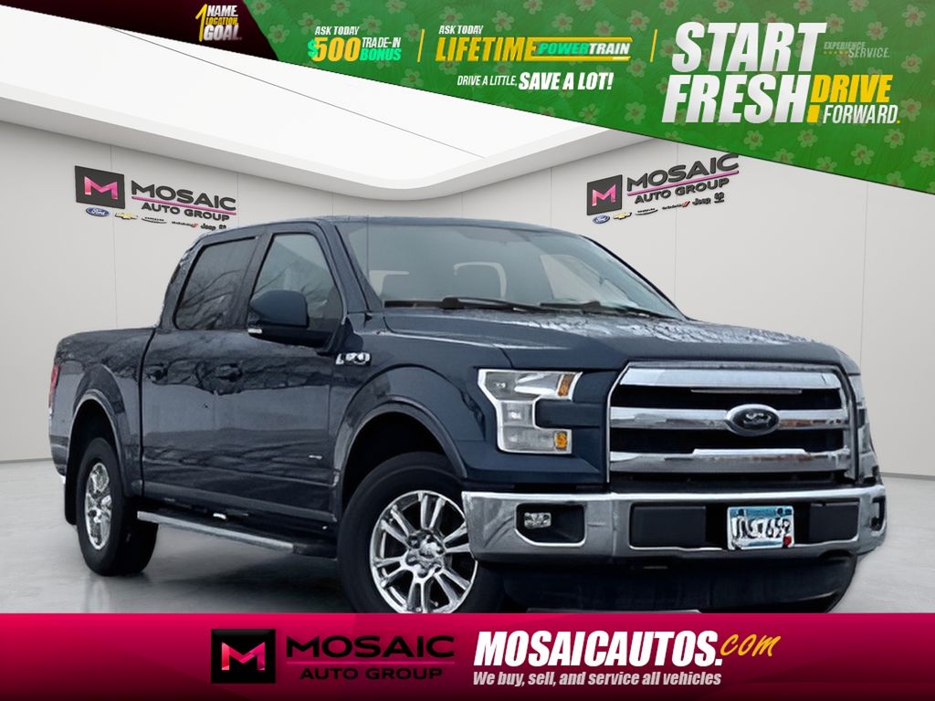 Blue 2016 Ford F-150 Lariat SuperCrew 4WD Pickup Truck Four-Wheel Drive 6-Speed Automatic