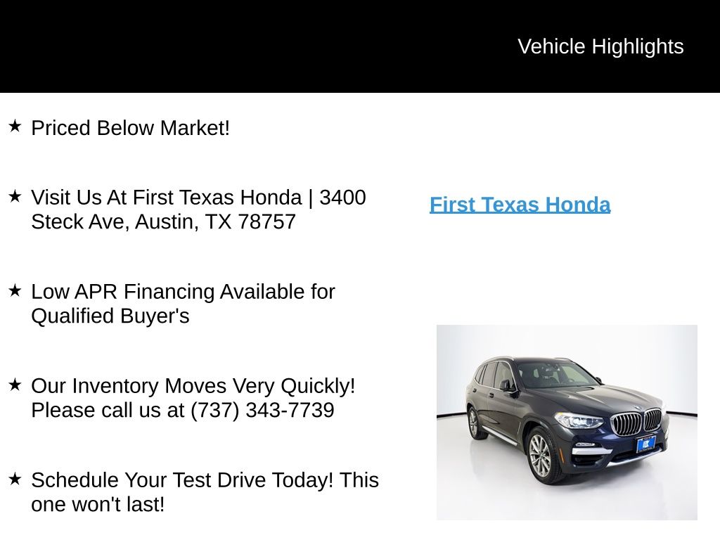 Used Car 2019 Bmw X3  Sdrive30i For Sale Under $15,000 In Austin, Texas