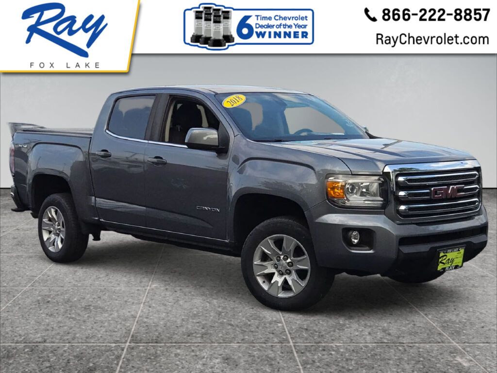 Gray (Steel Metallic) 2018 GMC Canyon Pickup Truck Four-Wheel Drive 8-Speed Automatic