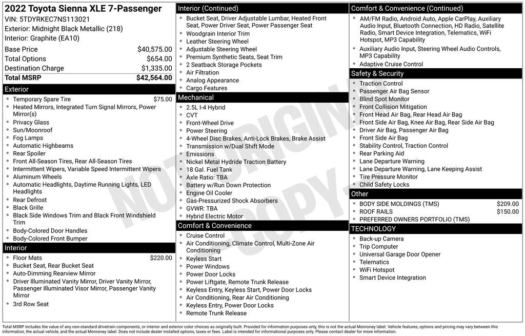 Used 2022 Toyota Sienna XLE 4D Passenger Van