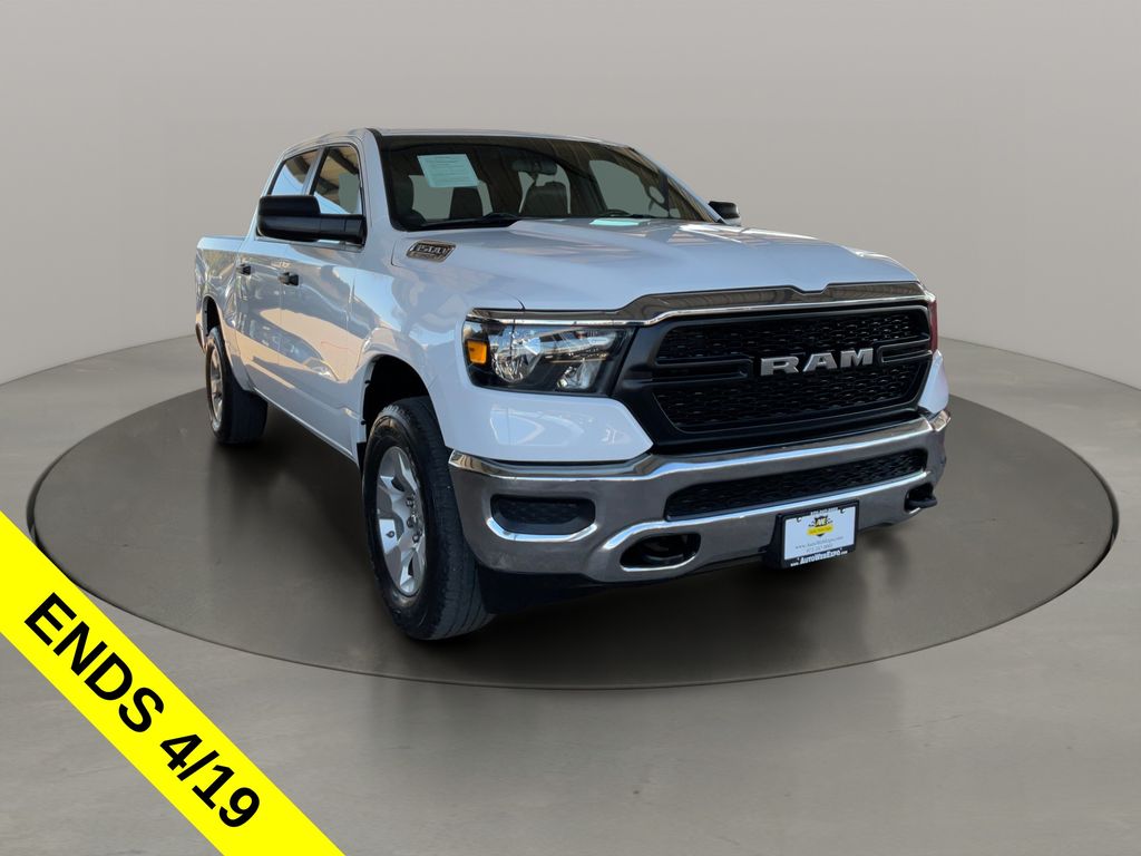 Bright White Clearcoat 2023 RAM 1500 Tradesman Crew Cab 4WD Pickup Truck Four-Wheel Drive 8-Speed Automatic