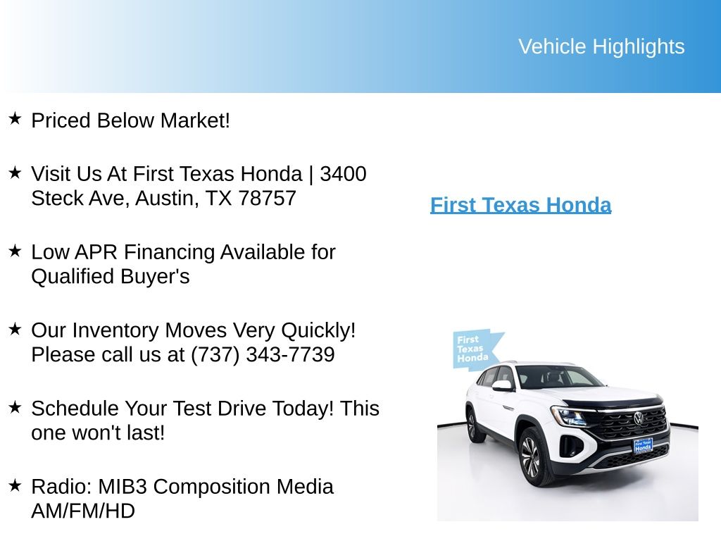 Used Car 2024 Volkswagen Atlas Cross Sport  2.0t Se For Sale Under $30,000 In Austin, Texas