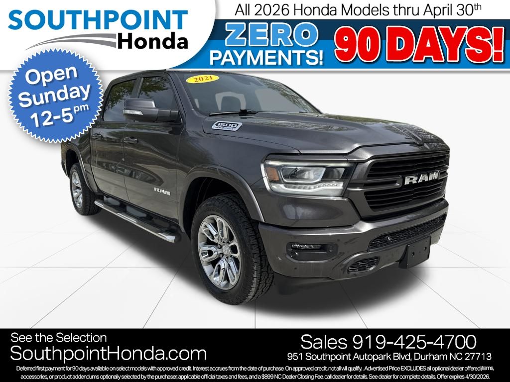 Gray (Granite Crystal Metallic Clearcoat) 2021 RAM 1500 Laramie Crew Cab 4WD Pickup Truck Four-Wheel Drive 8-Speed Automatic