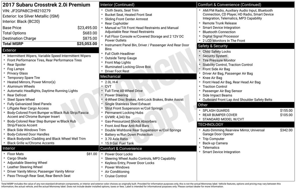 Used Car 2017 Subaru Crosstrek  2.0i Premium For Sale Under $12,000 In Austin, Texas
