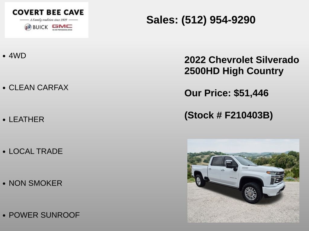Used Car 2022 Chevrolet Silverado 2500hd  High Country For Sale Under $60,000 In Austin, Texas