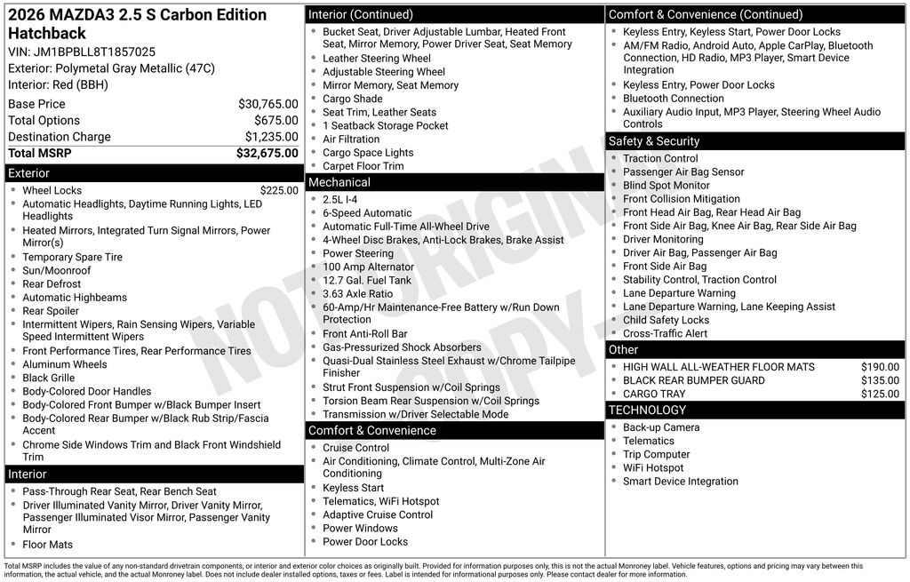2026 Mazda Mazda3 Hatchback 2.5 S Carbon Edition
