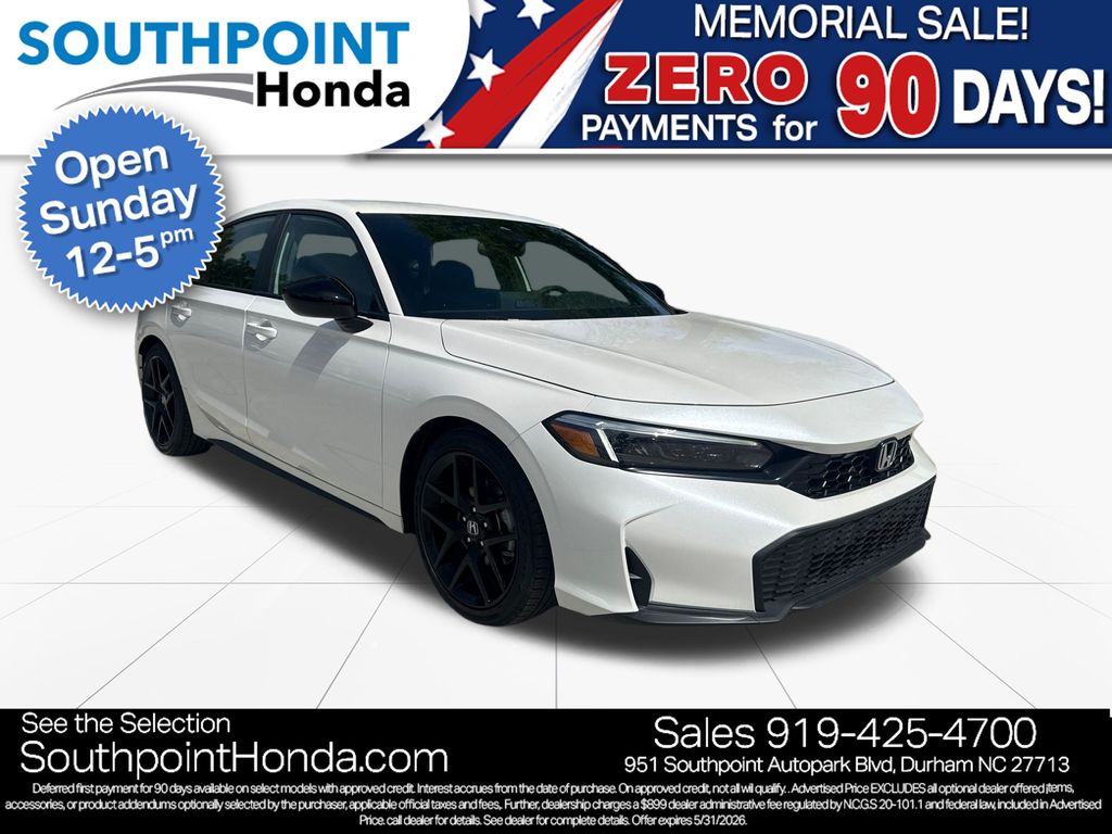 White 2026 Honda Civic Hatchback Sport FWD Hatchback Front-Wheel Drive Continuously Variable Transmission
