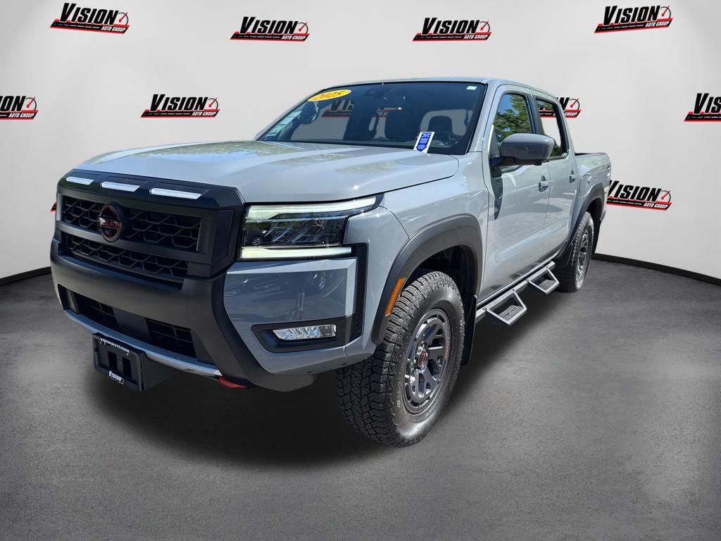 Boulder Gray 2025 Nissan Frontier PRO-4X Crew Cab 4WD Pickup Truck Four-Wheel Drive 9-Speed Automatic Overdrive