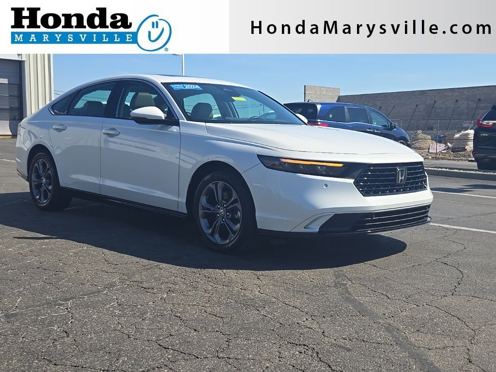 Platinum White Pearl 2024 Honda Accord Hybrid EX-L FWD Sedan Front-Wheel Drive Continuously Variable Transmission