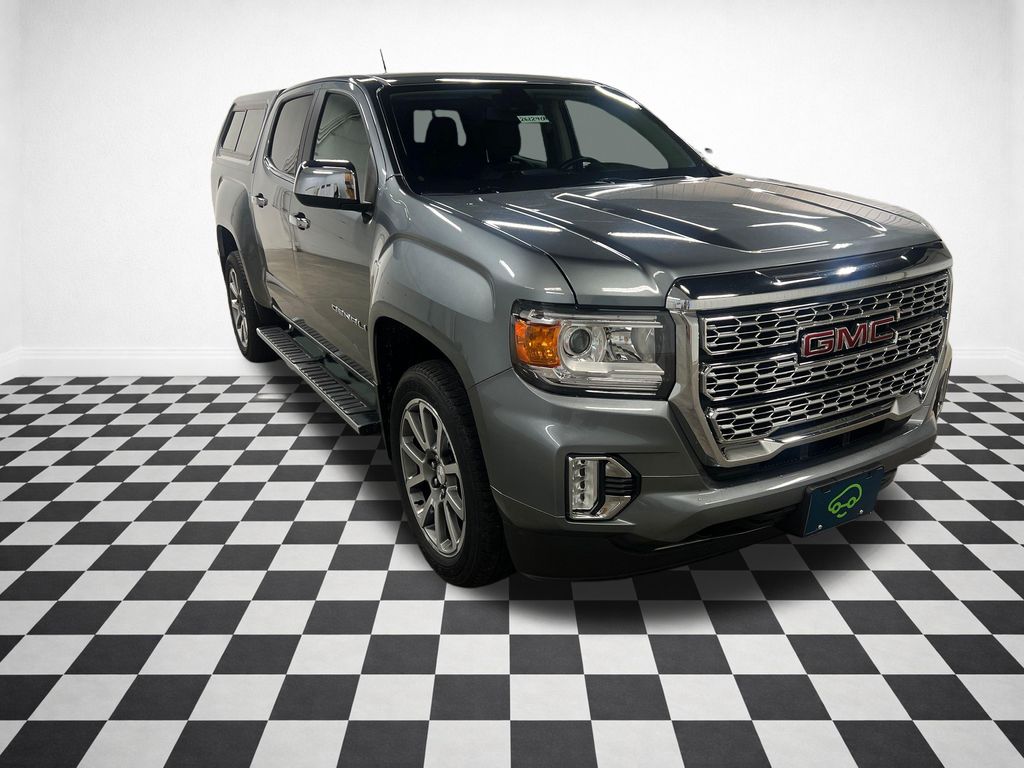 Gray (Satin Steel Metallic) 2021 GMC Canyon Denali Crew Cab 4WD Pickup Truck Four-Wheel Drive 8-Speed Automatic