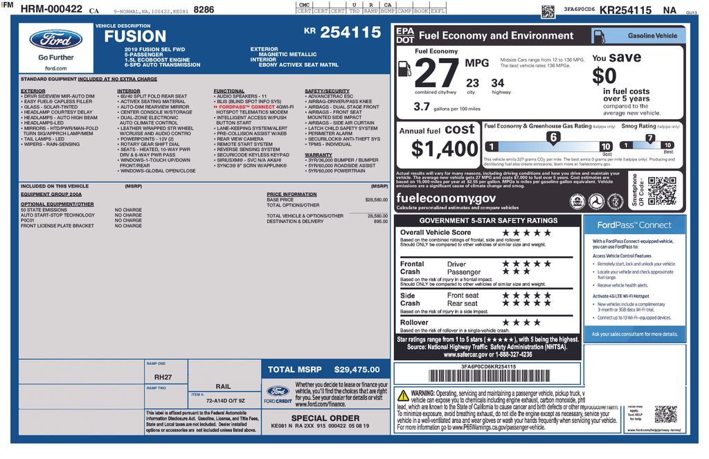 Used Car 2019 Ford Fusion  Sel For Sale Under $20,000 In Austin, Texas