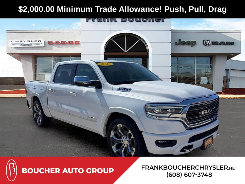 Ivory White Tri-Coat Pearlcoat 2023 RAM 1500 Limited Crew Cab 4WD Pickup Truck Four-Wheel Drive 8-Speed Automatic