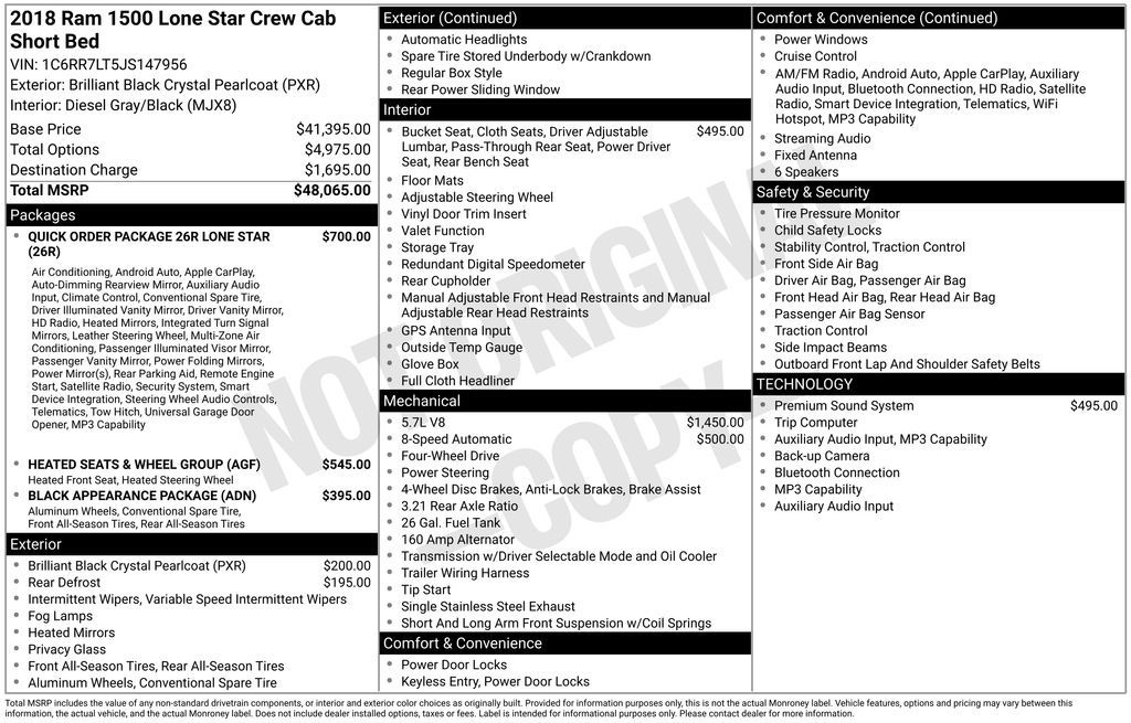 2018 Ram 1500 Lone Star Black at Martin Chrysler Dodge Jeep Ram