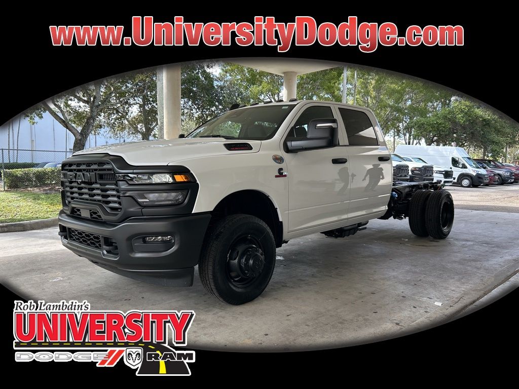 Bright White Clearcoat 2026 RAM 3500 Chassis Tradesman Crew Cab LB DRW 4WD Pickup Truck Four-Wheel Drive 8-Speed Automatic