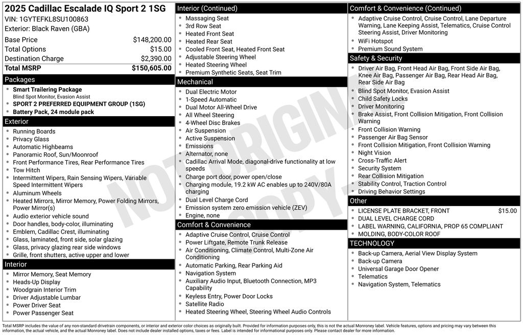New Car 2025 Cadillac Escalade Iq  Sport 2 For Sale Under $140,000 In Austin, Texas
