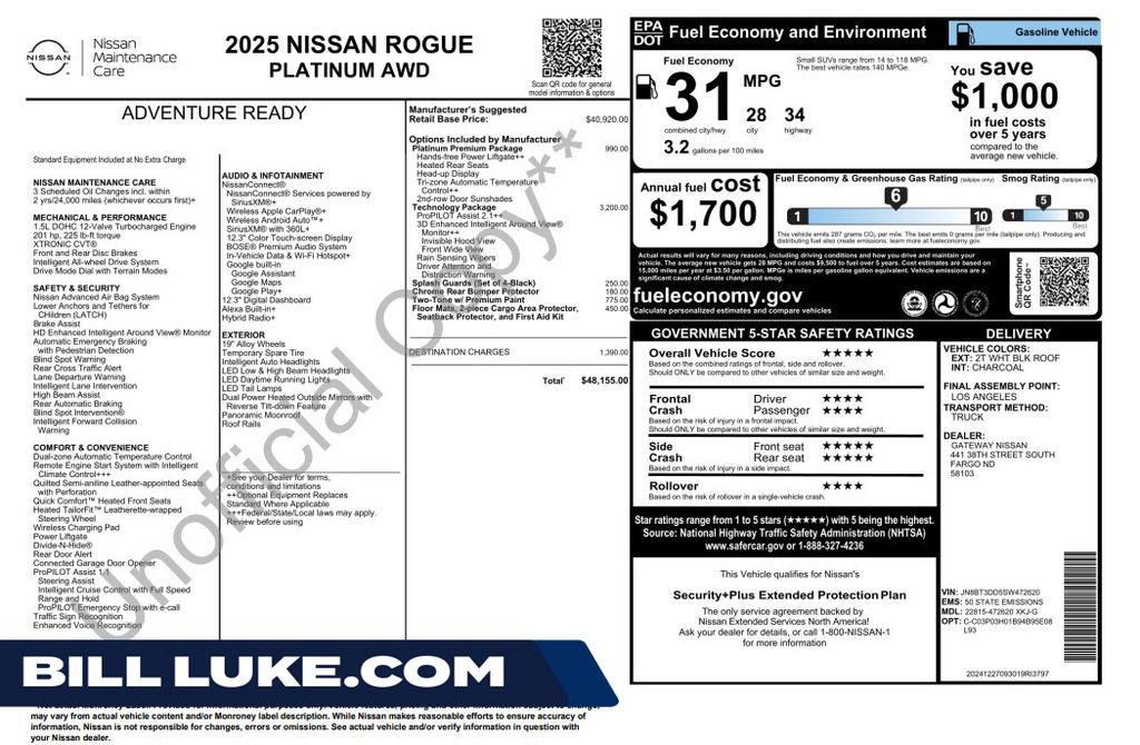 Everest White Pearl 2025 Nissan Rogue SUV / Crossover All-Wheel Drive Continuously Variable Transmission