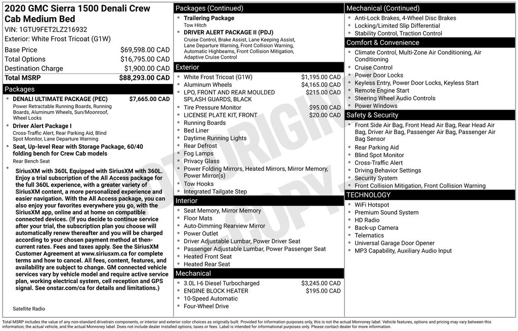 White 2020 GMC Sierra 1500 Denali Crew Cab 4WD Pickup Truck Four-Wheel Drive Automatic