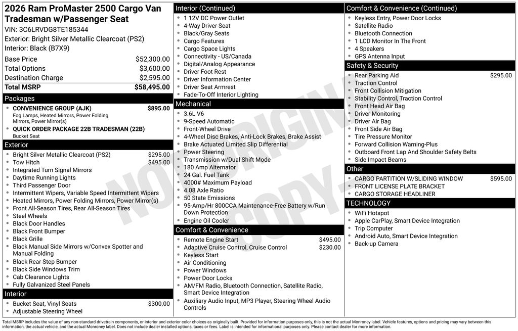 new 2026 Ram ProMaster 2500 car, priced at $49,748