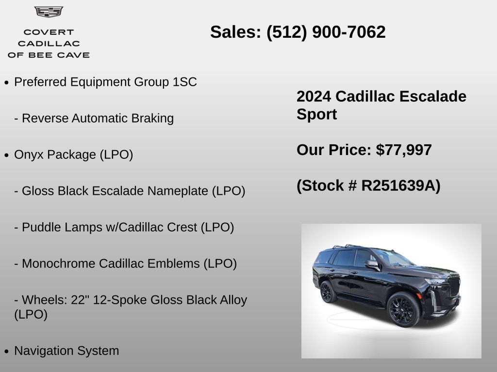 Used Car 2024 Cadillac Escalade  Sport For Sale Under $80,000 In Austin, Texas