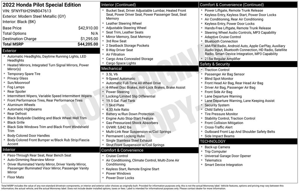 2022 Honda Pilot AWD Special Edition