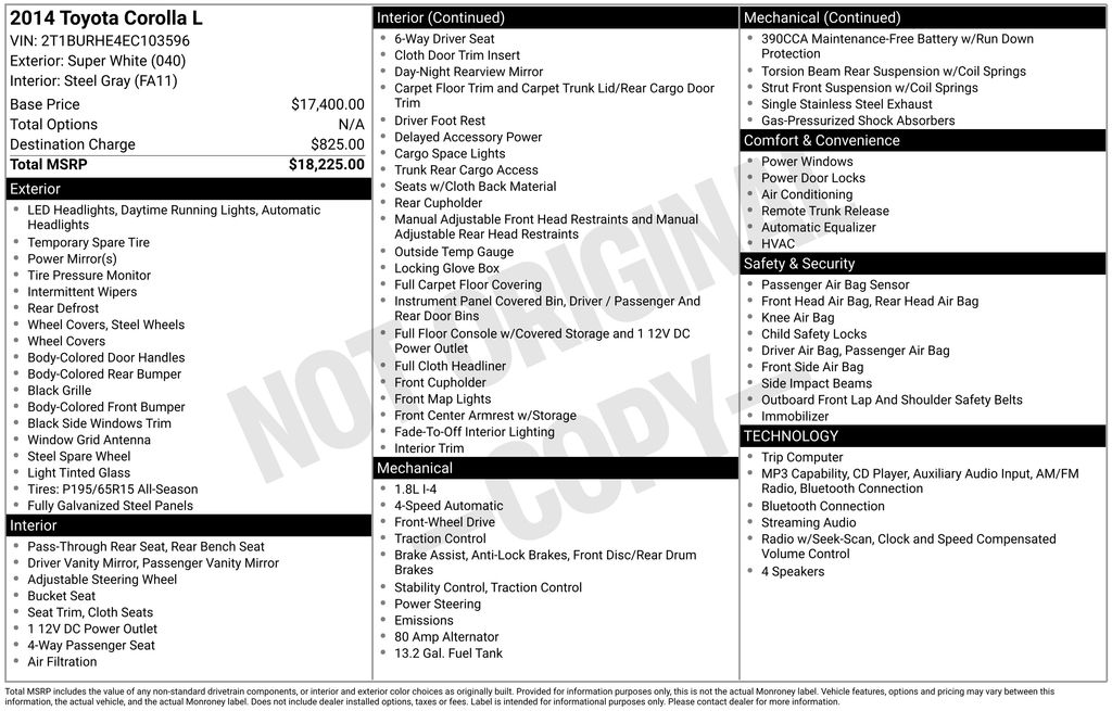 Used 2014 White Toyota L image 2