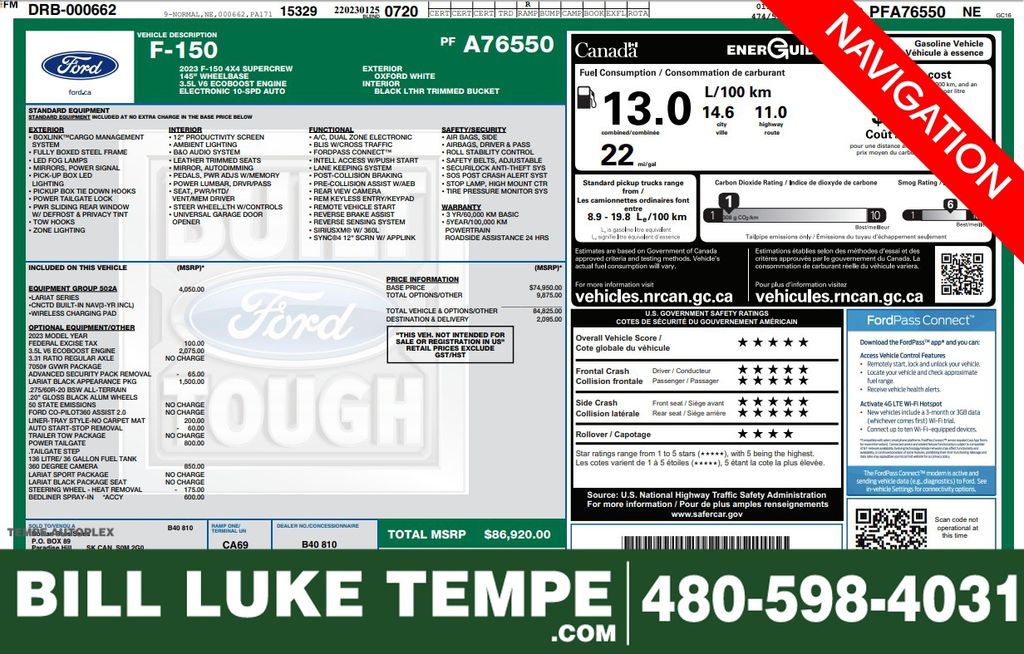 Oxford White 2023 Ford F-150 Lariat SuperCrew 4WD Pickup Truck Four-Wheel Drive Automatic