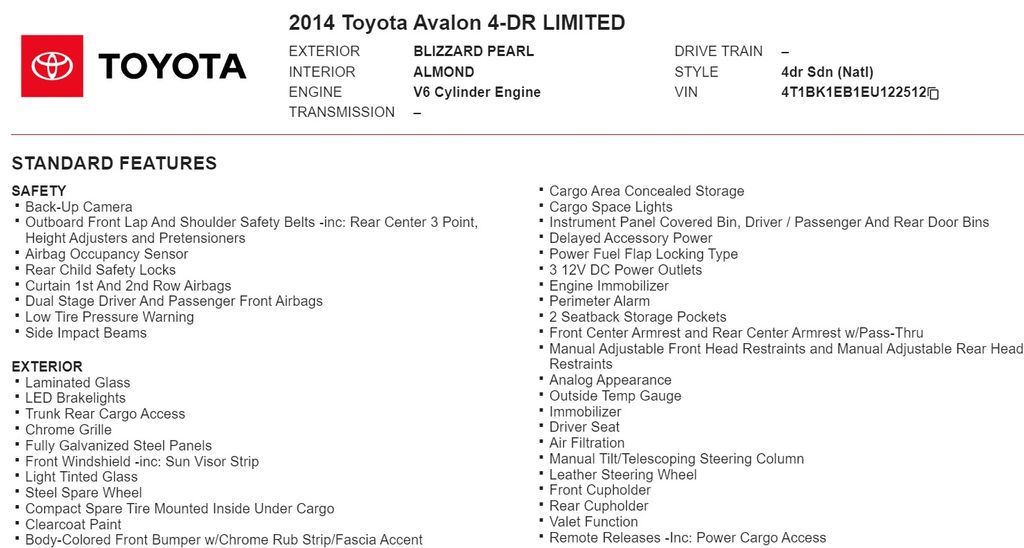 2014 Toyota Avalon Limited 20