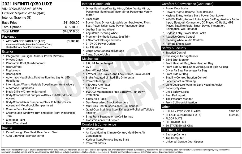 Used Car 2021 Infiniti Qx50  Luxe For Sale Under $25,000 In Austin, Texas