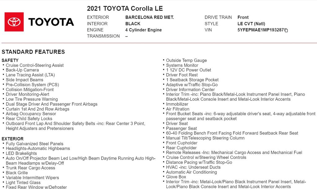 2021 Toyota Corolla LE 17