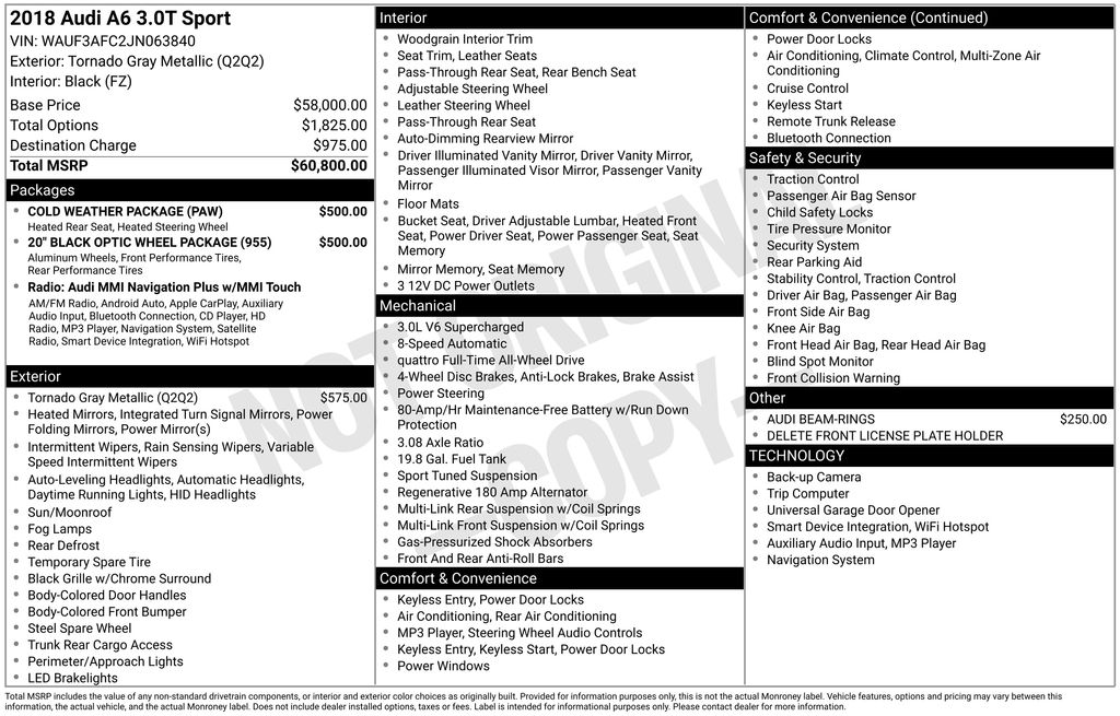 Used Car 2018 Audi A6  3.0 For Sale Under $15,000 In Austin, Texas