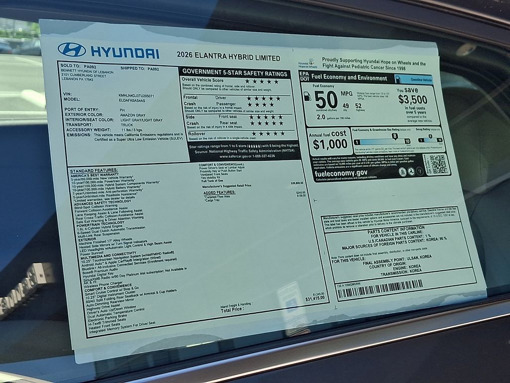 new 2026 Hyundai Elantra Hybrid car, priced at $30,872