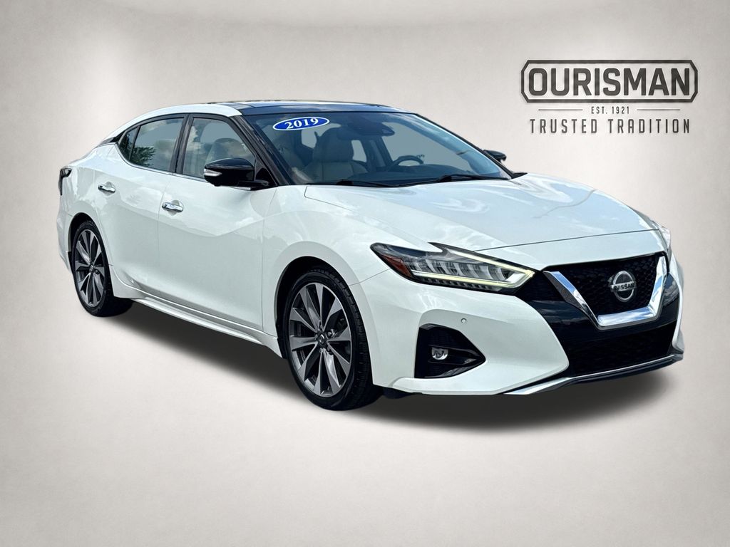 Pearl White 2019 Nissan Maxima Sedan Front-Wheel Drive Continuously Variable Transmission