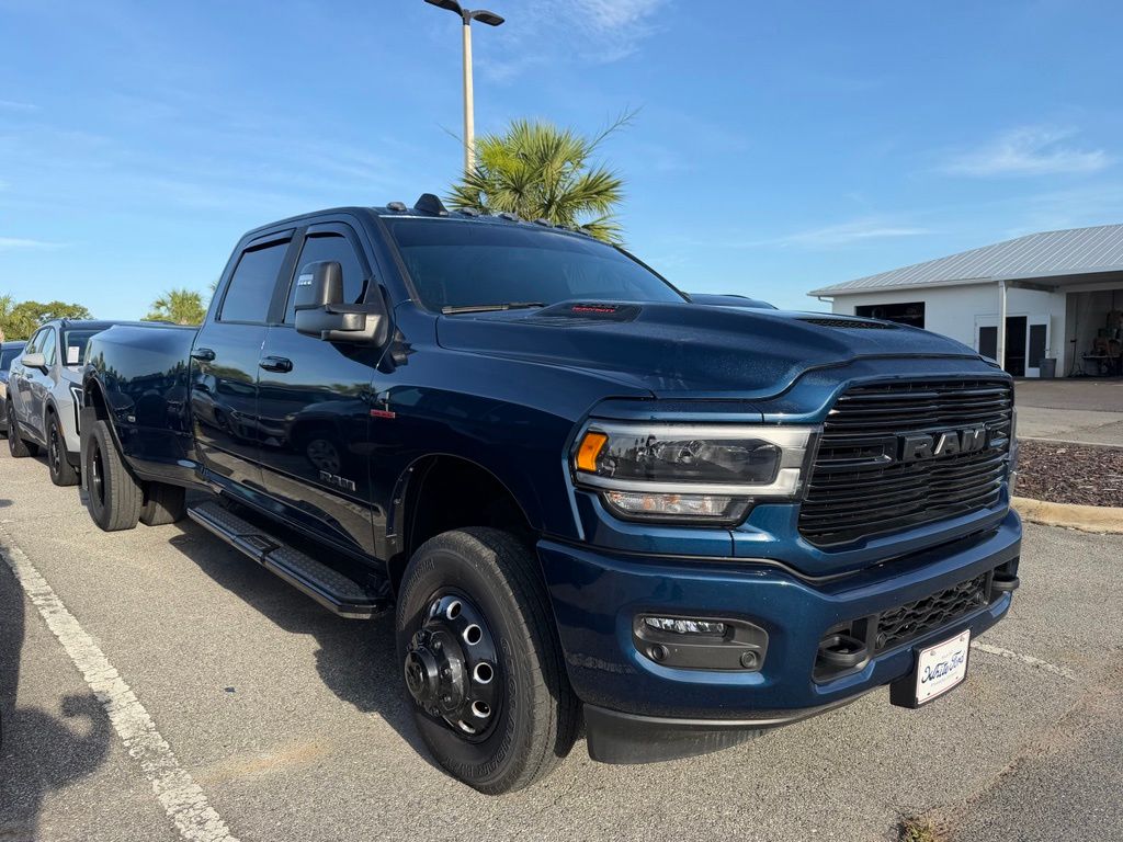 Patriot Blue Pearlcoat 2024 RAM 3500 Laramie Crew Cab LB DRW 4WD Pickup Truck Four-Wheel Drive 6-Speed Automatic