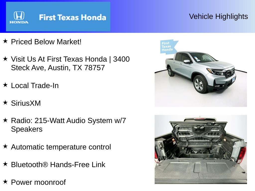 Used Car 2025 Honda Ridgeline  Rtl For Sale Under $40,000 In Austin, Texas