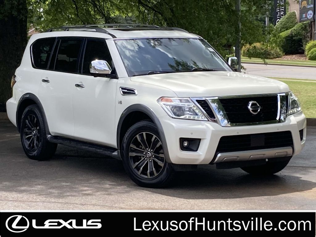 Pearl White 2018 Nissan Armada Platinum SUV / Crossover 4X2 7-Speed Automatic