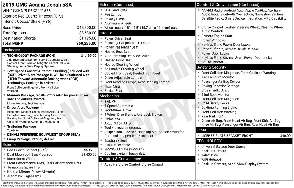 Red Quartz Tintcoat 2019 GMC Acadia Denali FWD SUV / Crossover Front-Wheel Drive 6-Speed Automatic