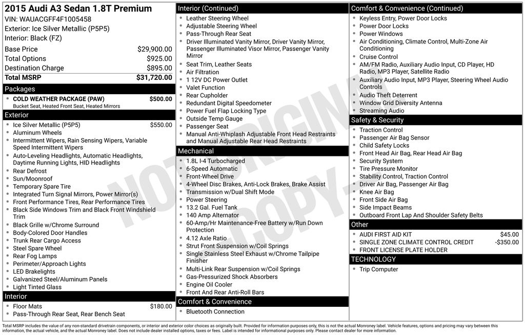 Used Car 2015 Audi A3  1.8t Premium For Sale Under $10,000 In Austin, Texas