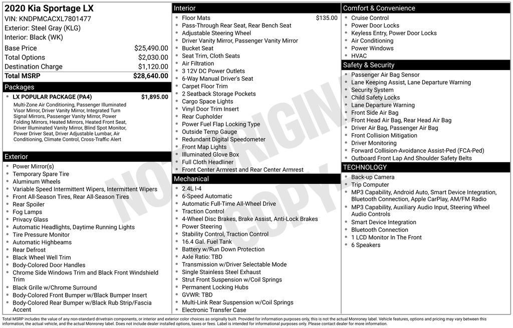 Used 2020 Gray Kia LX image 4