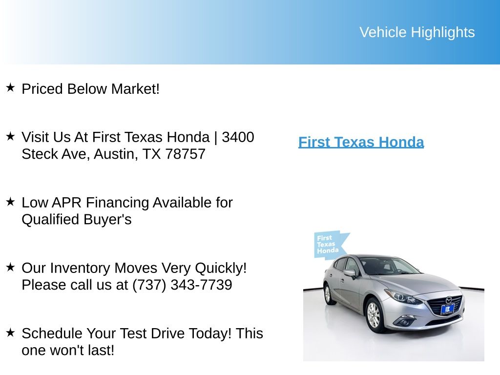 Used Car 2015 Mazda Mazda3  I Grand Touring For Sale Under $12,000 In Austin, Texas