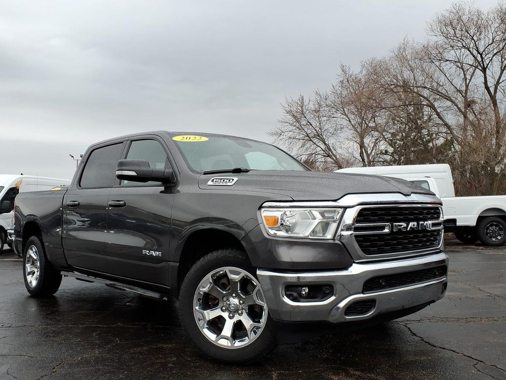 Gray (Granite Crystal Metallic Clearcoat) 2022 RAM 1500 Big Horn Crew Cab 4WD Pickup Truck Four-Wheel Drive 8-Speed Automatic
